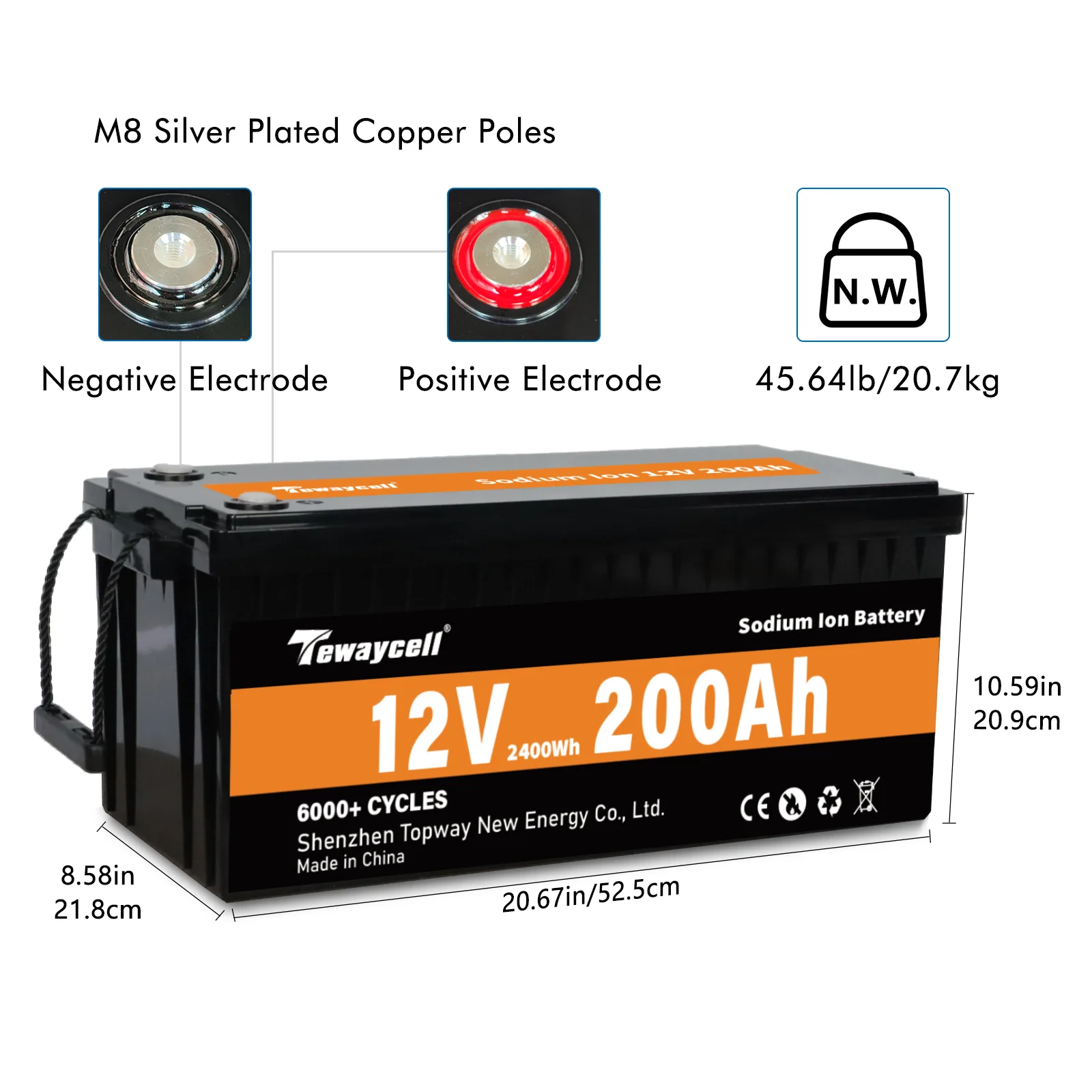 Tewaycell 12v 100ah 200ah 300ah sodium ion Batteries Pack 12v 200ah 2400W Akku for RV Camping Caravan Boating