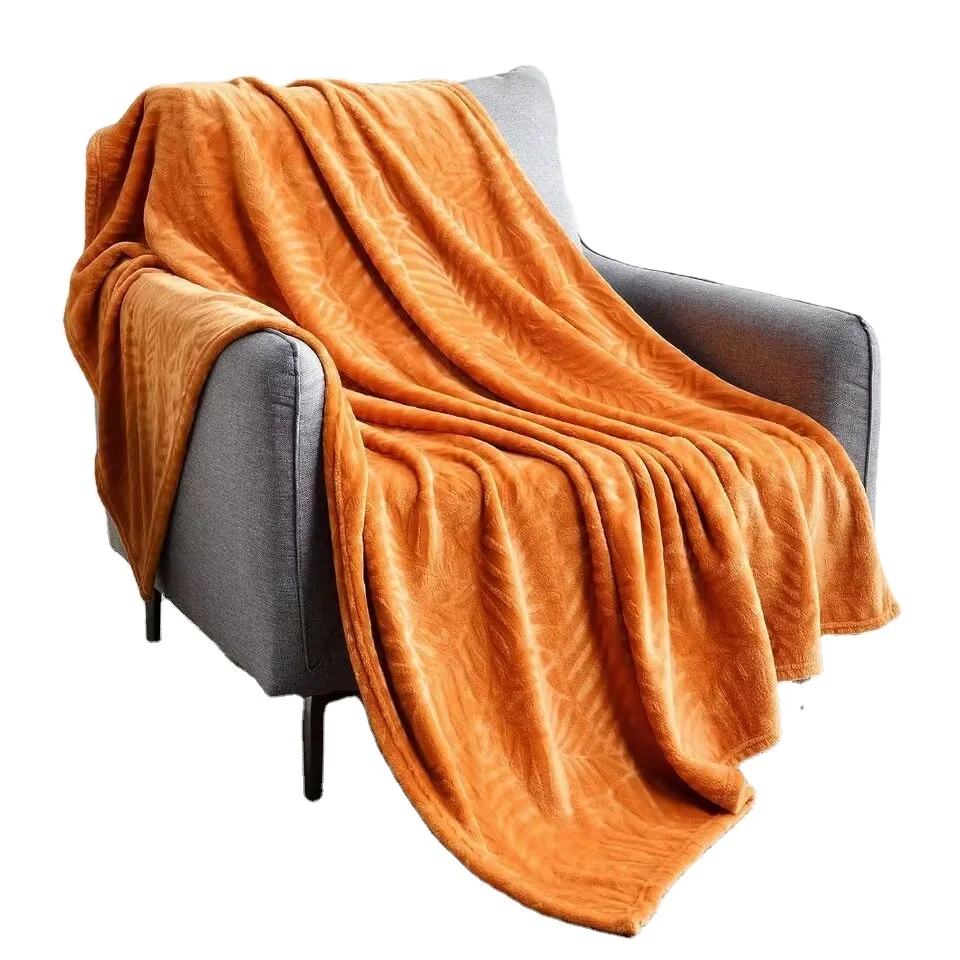 Super Soft Flannel Fleece Throw Blanket Lightweight Cozy Warm Leaves Textured Plush Blanket for Bed Couch Sofa 50x60inch Orange