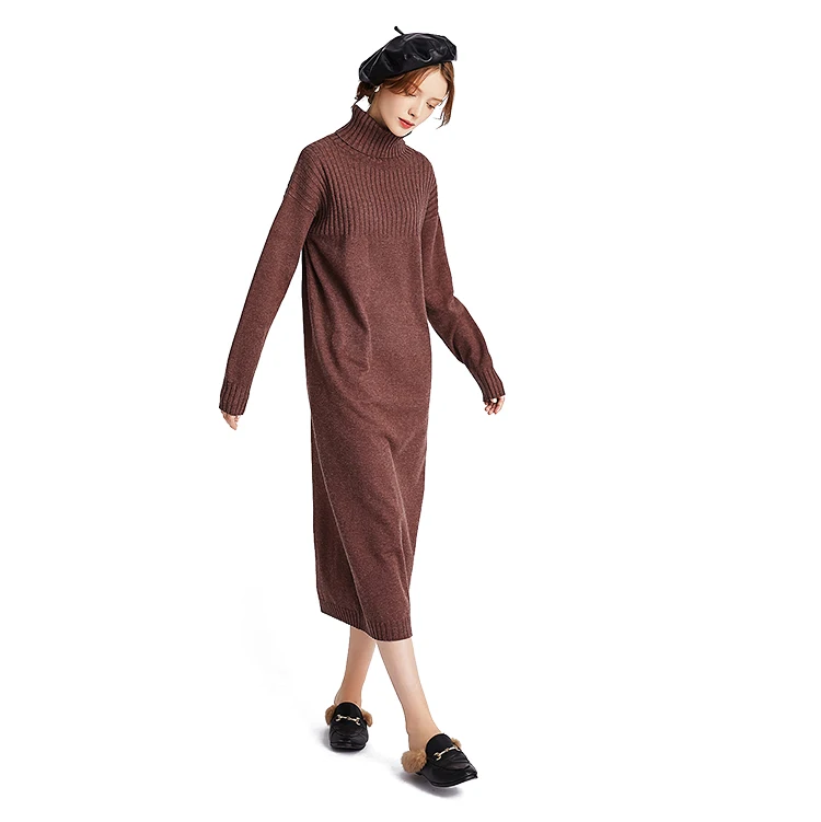 
wholesale Solid Color Women Casual Turtle Neck Sweater Long Dress Plus Size Loose Knitted Sweater For Ladies Solid Color 