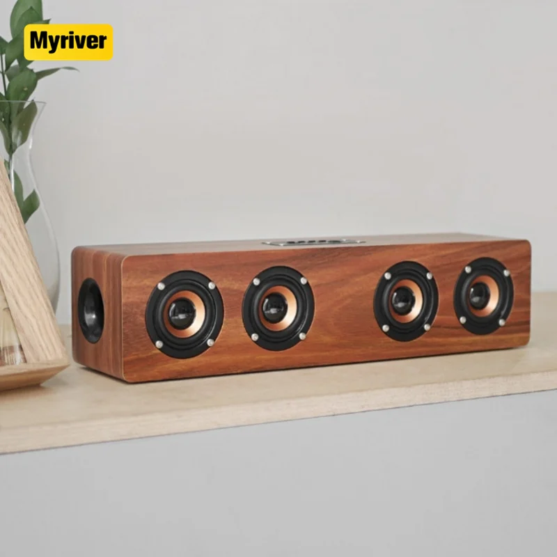 Myriver Wooden Soundbar Speaker Music Acoustic System 20W Hifi Stereo Music Surround  Outdoor Speaker With Fm Radio