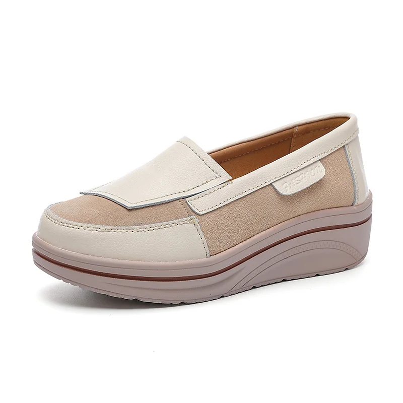 
2019 women Leather Casual Shoes hidden heel wedge sneakers non-slip height increasing loafers shoes for ladies 