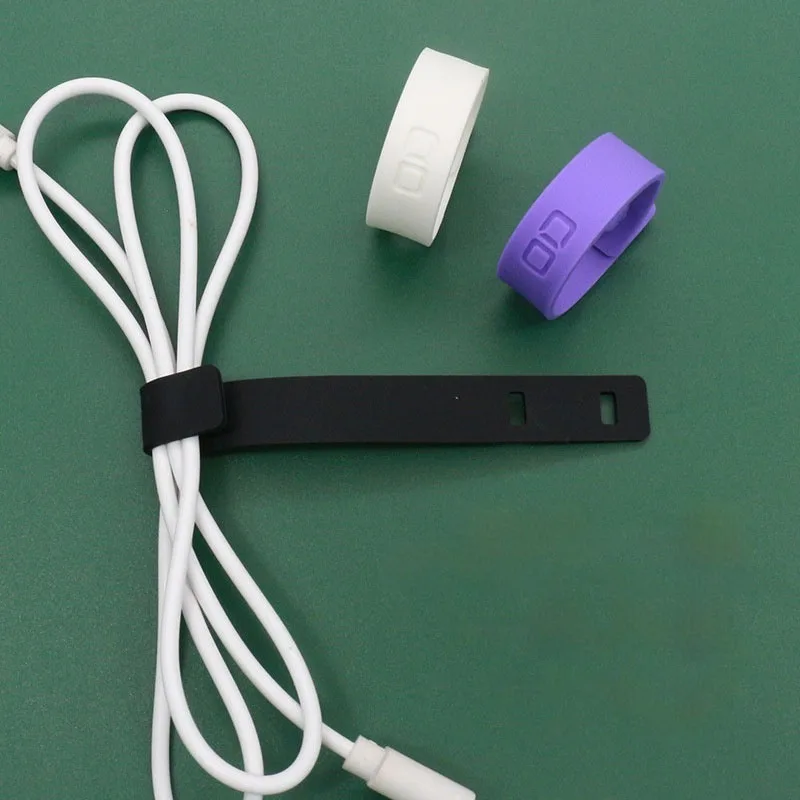 Оптовая Продажа с индивидуальным логотипом, разноцветные плоские многоразовые разъемные кабельные стяжки из силиконовой резины, регулируемый Кабельный органайзер