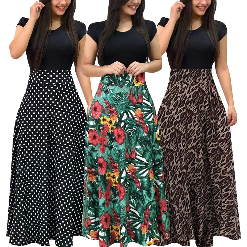 Plus Size Clothing Elegant Party Floral Print Maxi Long Dress Ladies Summer Casual Dress Fashion Party Women Dress For Fat Women
