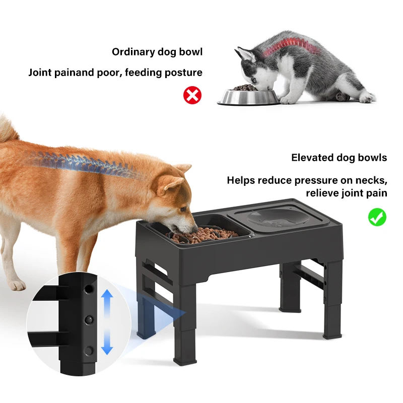 Custom Collapsible Pet Food Table 4 Height Adjust Raised Mess Free Dog Feeder Slow Elevated Dog Bowls