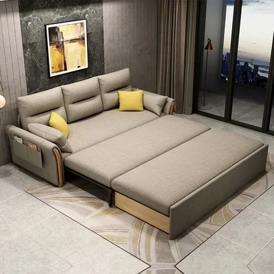 Multifunctional Nordic solid wood retractable sofa bed folding double living room lazy tatami