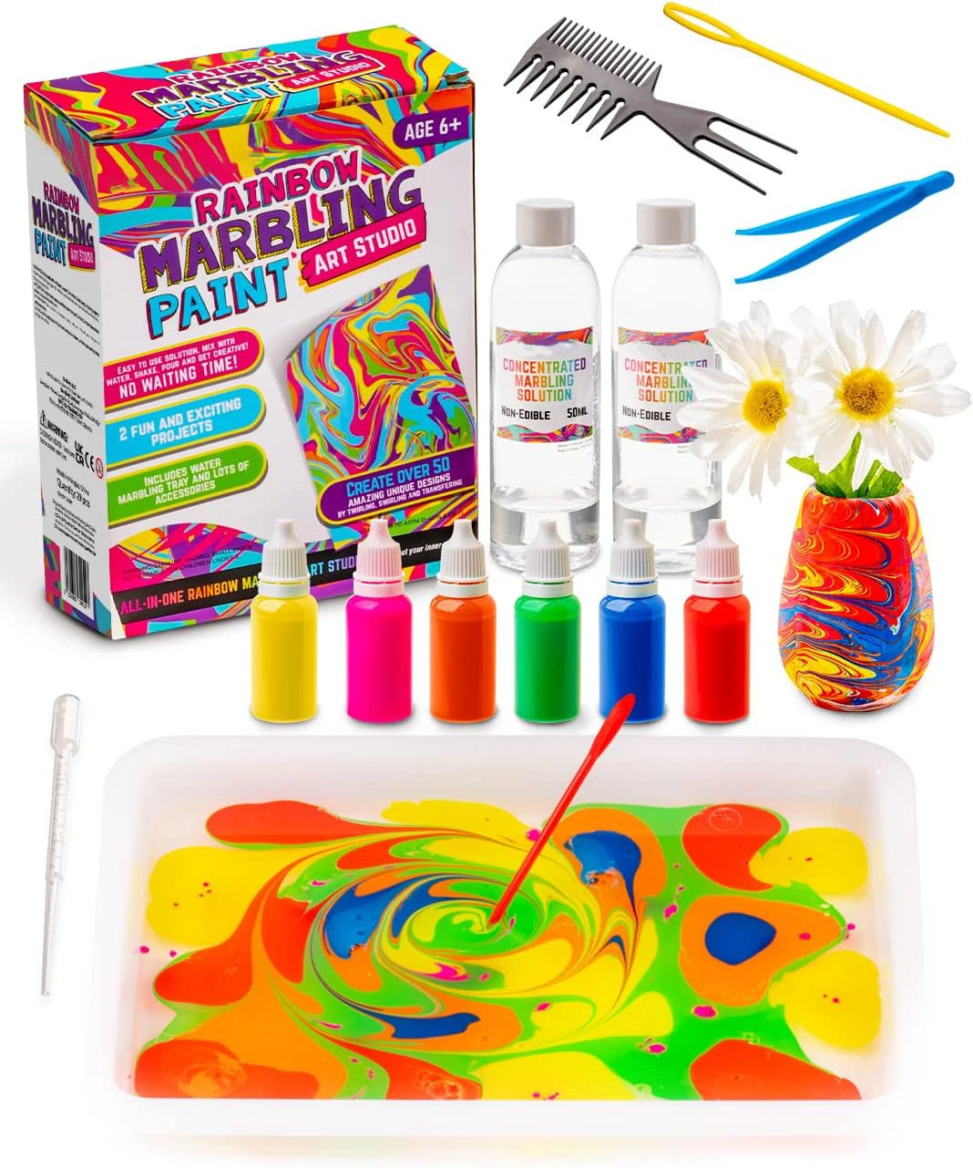 Rainbow Marbling Kit for Kids, to Make Marble Art and Craft Kids Will Love
