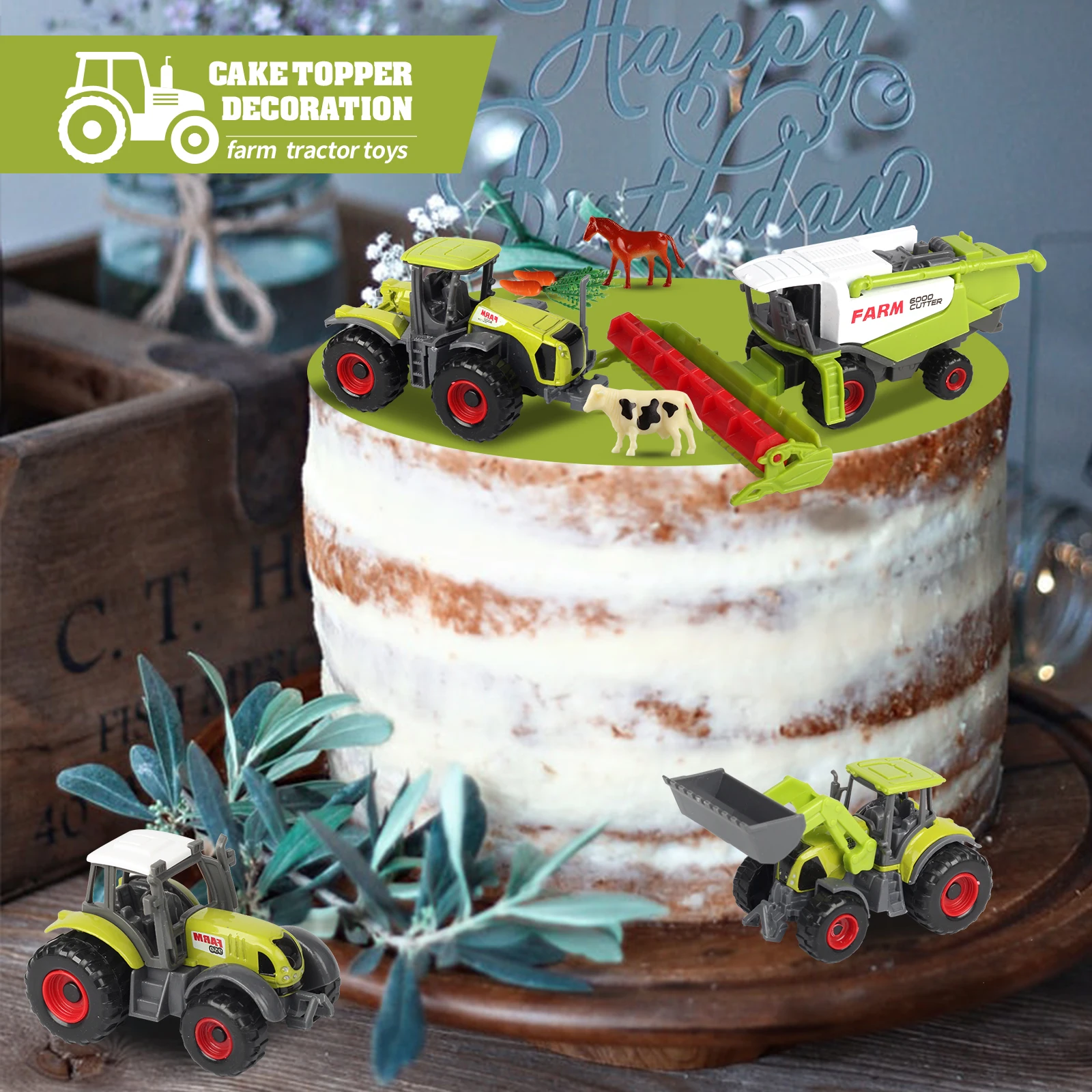 SunQ Wholesale 1:64 Alloy Back Farmer Harvester Harvesting Toy Set Agricultural Car Tractor Die Cast Farm Models