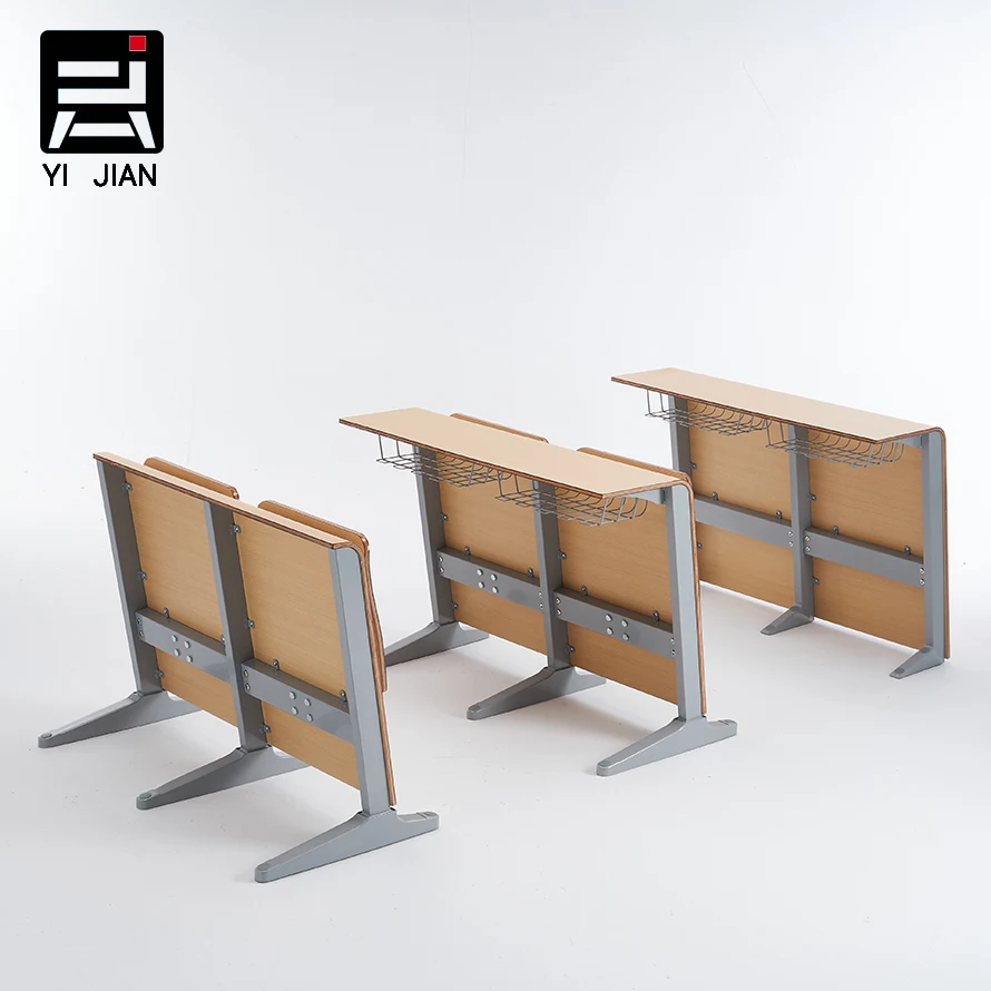 Modern Design Durable Wooden Table & Chair Set for University Auditorium Lecture Hall and College School with Writing Pad