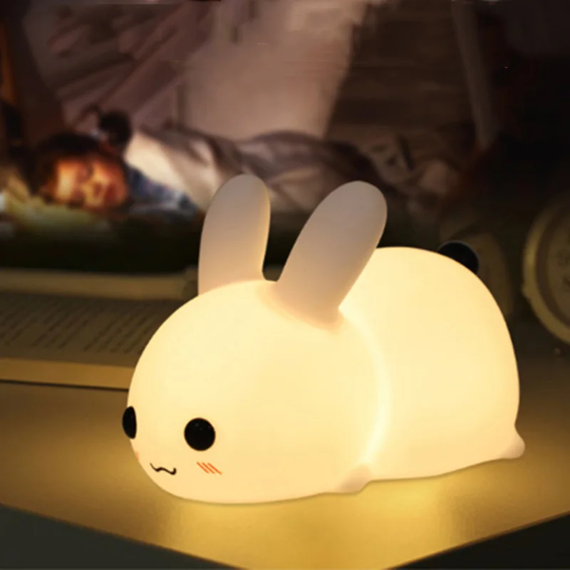 LED Rabbit Night Light Remote Control Dimmable RGB Rechargeable Silicone Bunny Lamp for Children Baby Toy Gift Touch Sensor