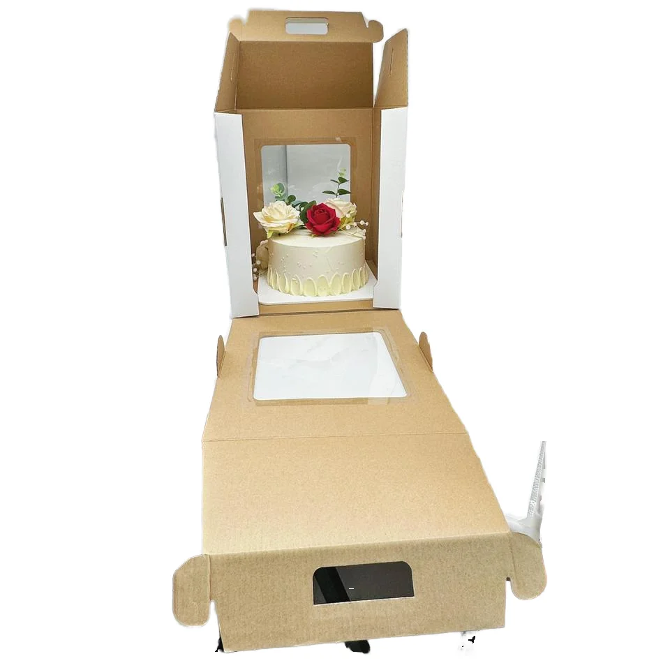 Custom printing corrugated tall cake box  large cake boxes for with handle and clear PET window for  Wedding  Birthday party