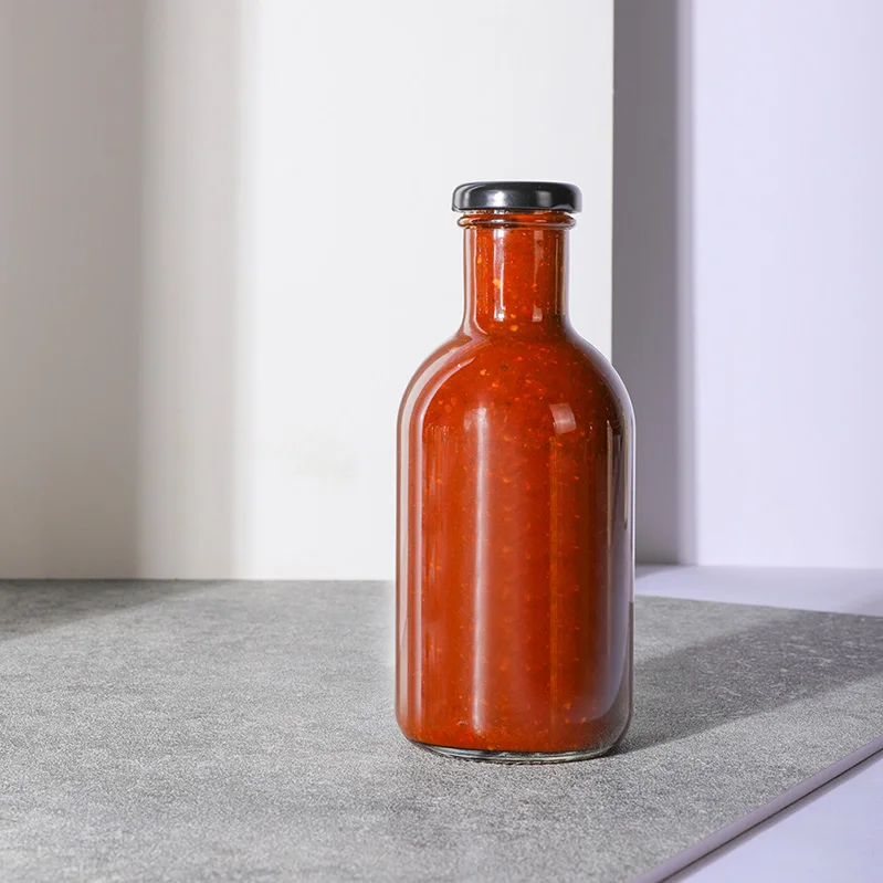 8oz 250ml 16oz 500ml Airtight Glass Salsa Dressing Stout Bottle for Ketchup Chili Sauce Mustard Mayonnaise