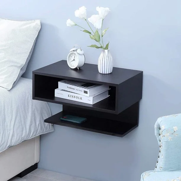 Floating Night Table Bedside Black Modern Nightstand 1 Drawer Bedside Table Bedroom Furniture Nightstand
