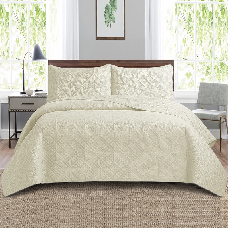 Ultrasonic Bedspread Set Reversible Coverlets Quilts Embossed Bed Cover Bedding for Bedroom