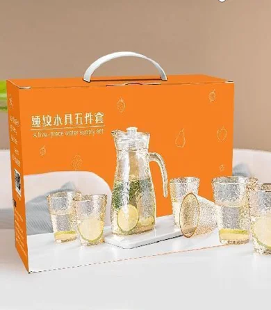 hot cold beverage fruit orange juice soda water glass jug with lid glass cups set jug cup set glasses