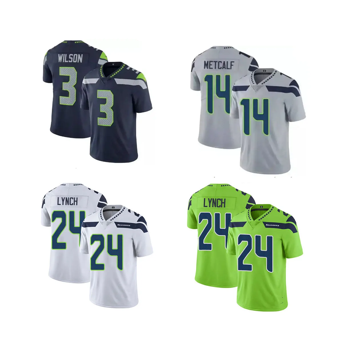 Оптовая продажа Высококачественная майка для регби новый сезон Seattle City Seahawk 14 Metcalf 3 Wilson 33 Adams 24 Lynch