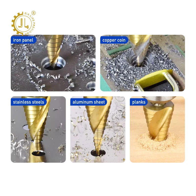 Hex Shank Straight Groove Titanium Plated Step Drill Bit Set High Speed Steel Spiral Flute HSS Step Drill Bit 4-12/4-20/4-32mm