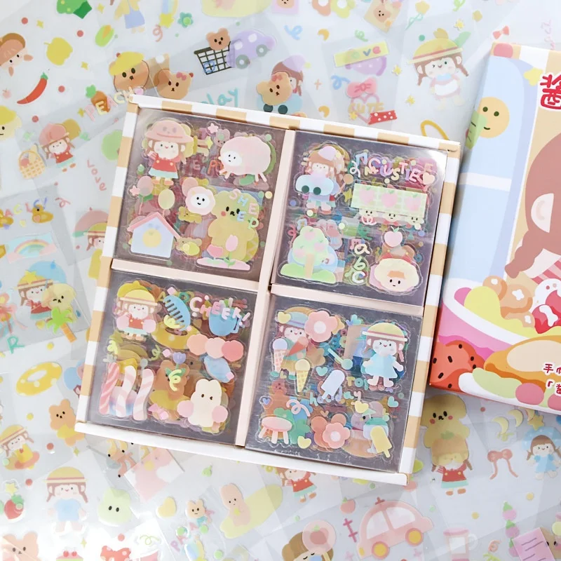 Custom kawaii stickers PET waterproof sticker sheet Japanese style cute cartoon laptop aesthetic journal stickers vinyl labels
