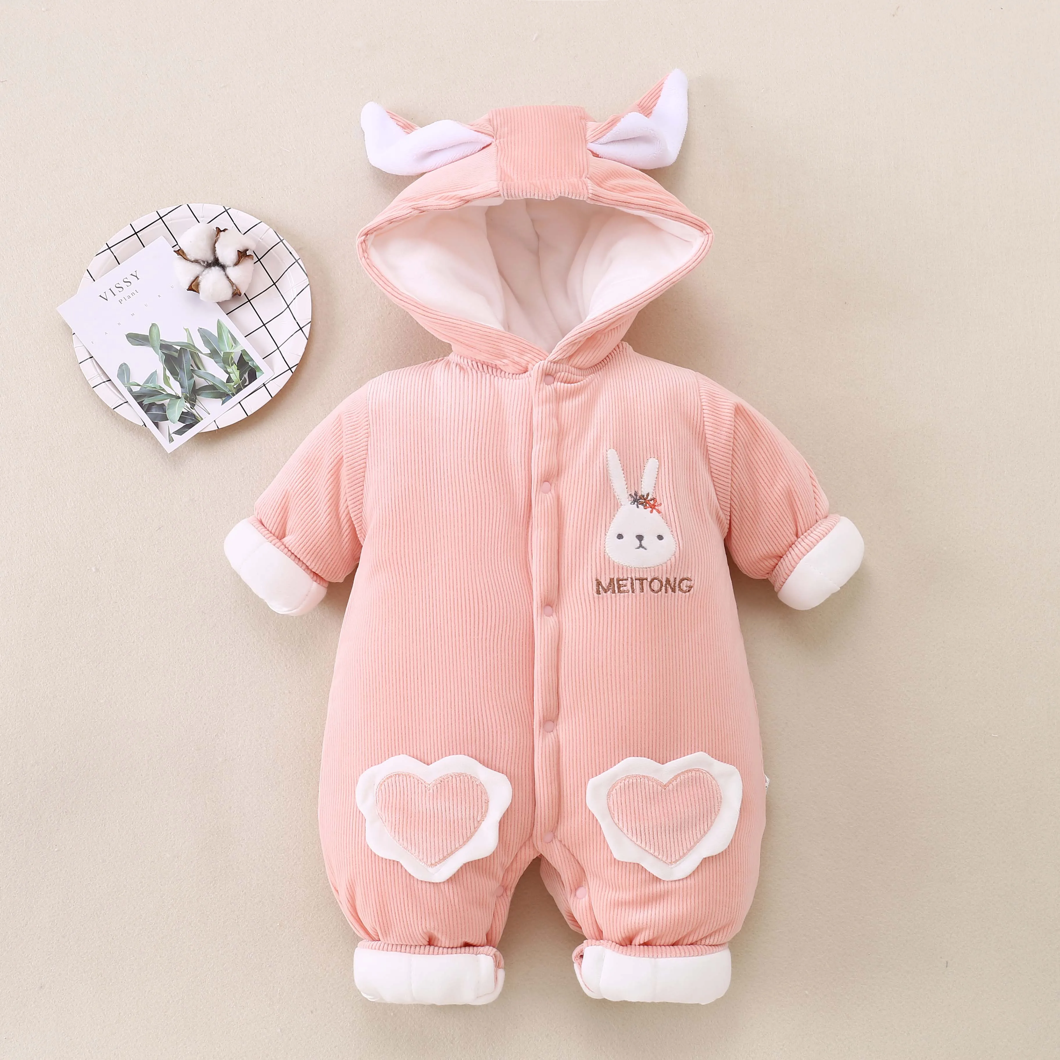 
winter baby clothes Romper 100% cotton Corduroy High QualityCute Embroidery body suit Hooded 