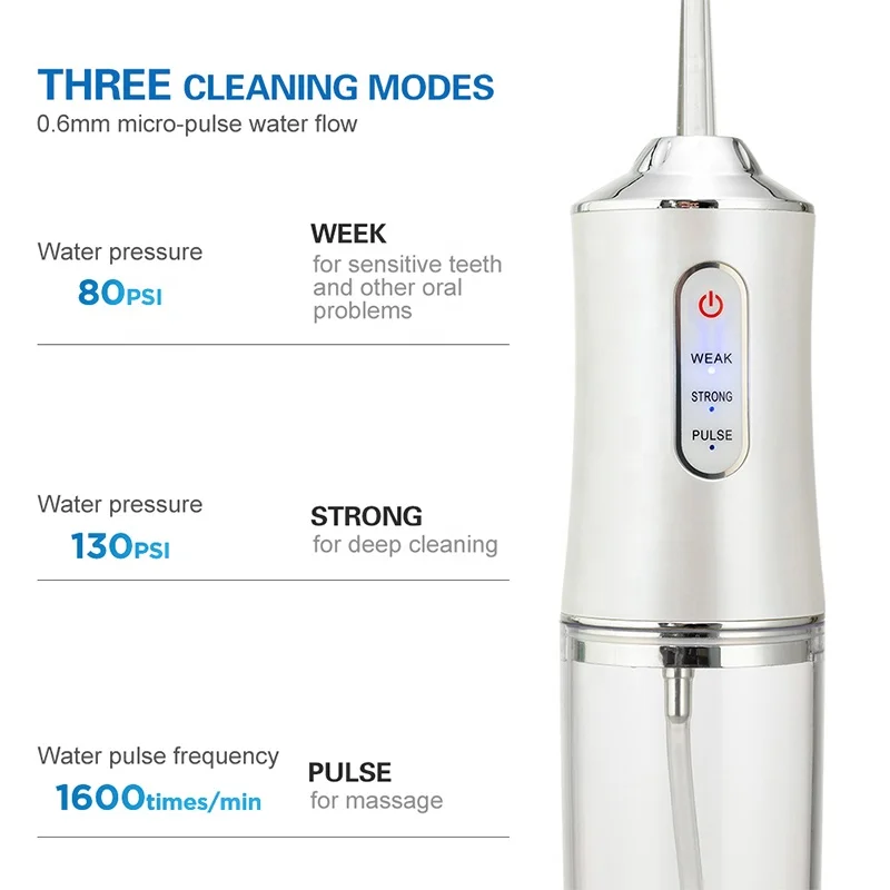 2021 Cordless Dental Electronic Teeth Oral Water Flosser with Big Water Tank USB Rechargeable 3 Mode IPX7 Waterproof
