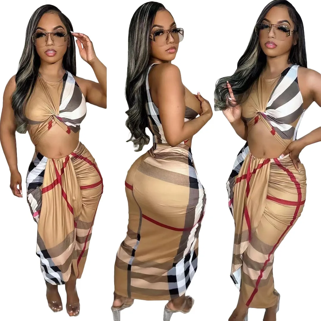 New sleeveless geometric printed cross hollow out luxury designer brand Women Dresses modest evening dress