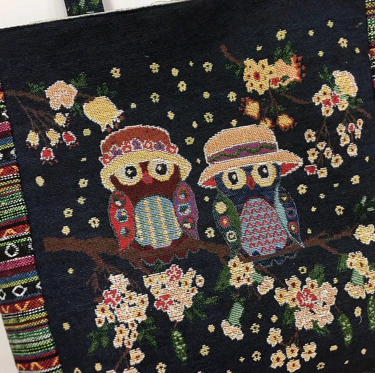 Wholesale Custom New Style Linen Shoulder Bag Yarn-Dyed Cartoon Pattern Large Capacity Handbag Recycled Tote Beach Bag