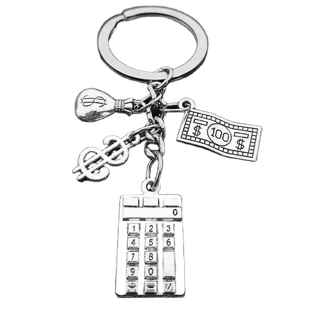 Fashion I Love Money Key Chain Jewelry Metal Abacus Calculator Bag Purse Dollar Pendant Key Ring for Accountant Gift