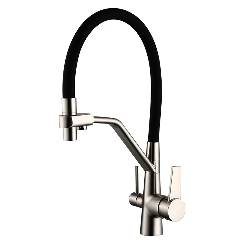 Brushed Nickle Gold Pull Down Sprayer Kitchen Sink Faucet 3 Way Kitchen Mixer Tap
