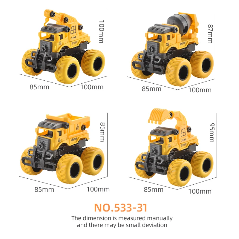 NK toys DIY puzzle assembling deformation 360 rolling stunt engineering car 12pcs in display box inertial car Excavator