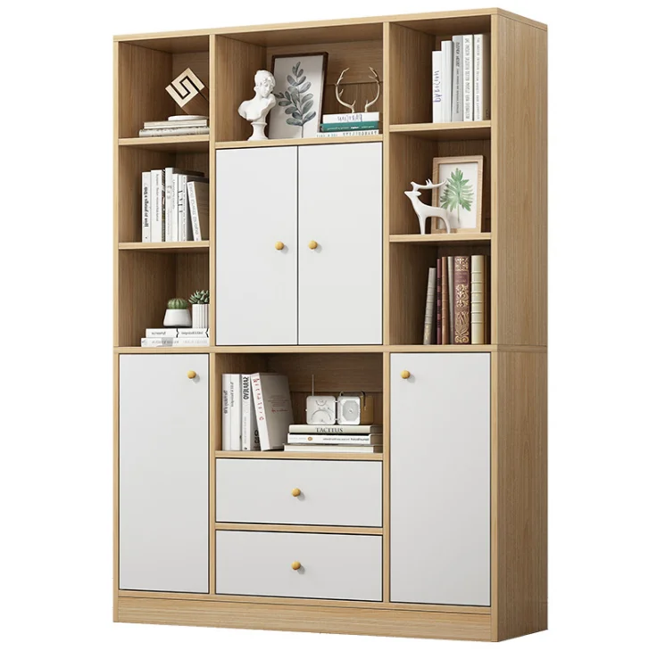 Combination Bookcases Nordic Style Small House Type Door Bookcase Wooden Large Tall Bookcase 4 Tiers Simple Modern Bookshelves