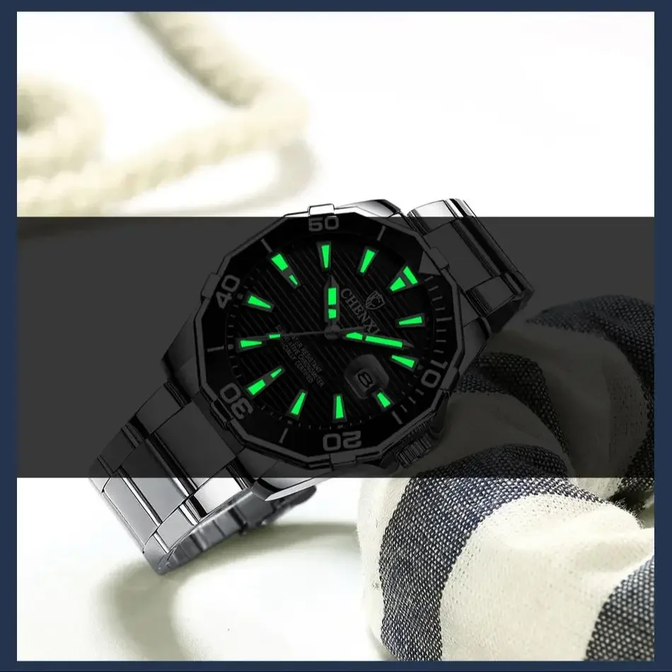 CHENXI Watch For Men 8205 High Quality Stainless Steel Waterproof Luminous Quartz Watches Calendar Wristwatches Mens Bracelet