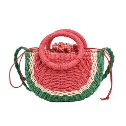 New Arrivals Handmade Half Round Natural Paper Straw Crossbody Bag Watermelon woven straw beach tote bag