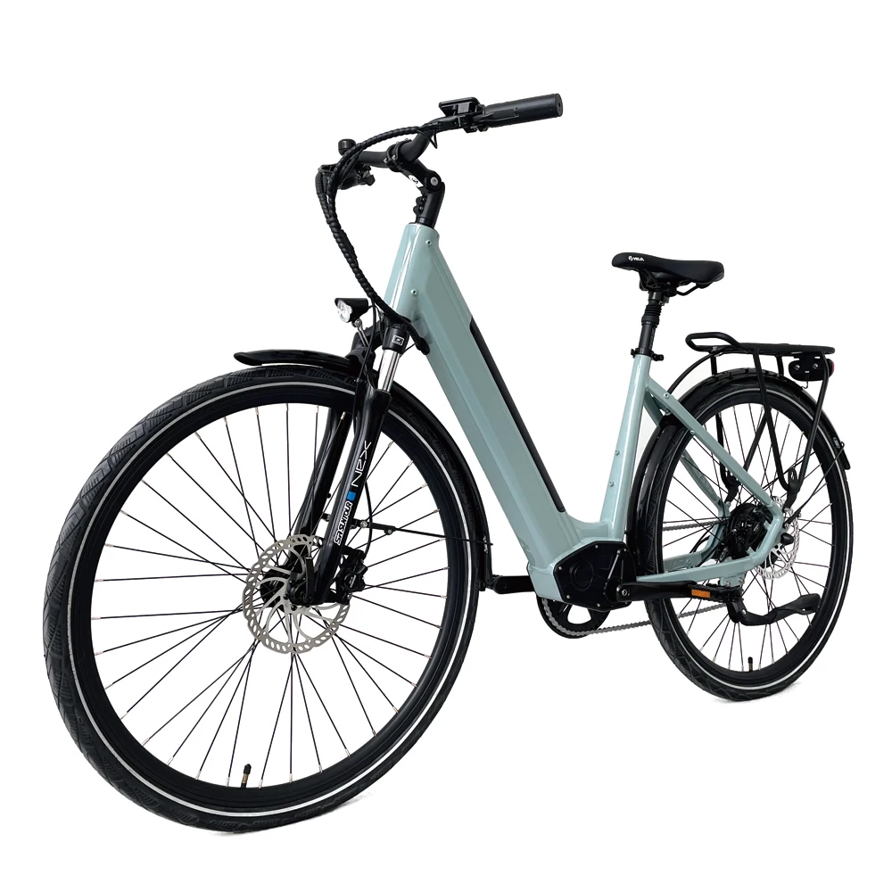 Best 700C lady city ebike,48V 17A  green bike for girls easy to ride 28inch tire with basket