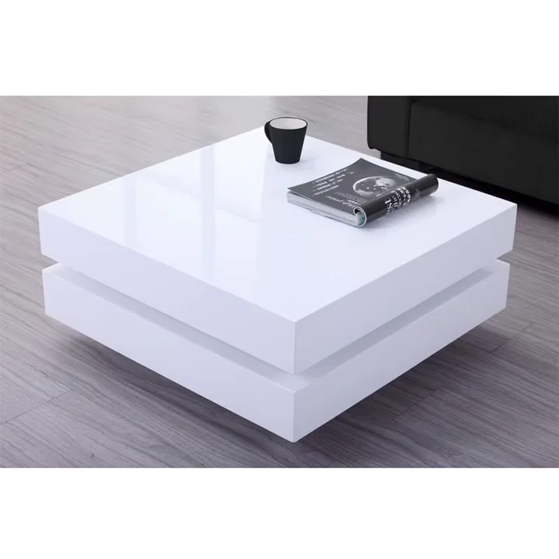 Modern Coffee Table For Living Room High Glossy UV Black Coffee Table  With LED Lights