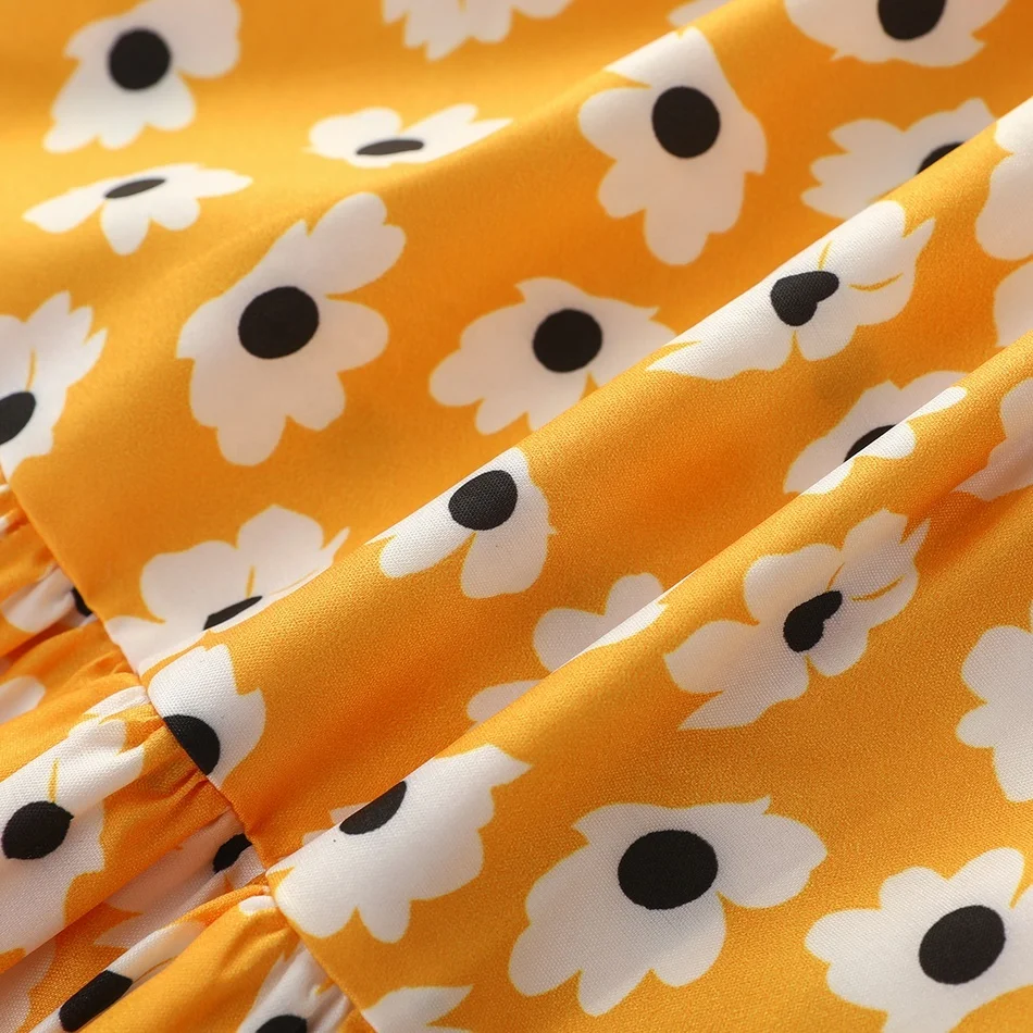 
Customized Baby Clothing Ruched Design Sleeveless Printed Summer Casual Dress Kids 