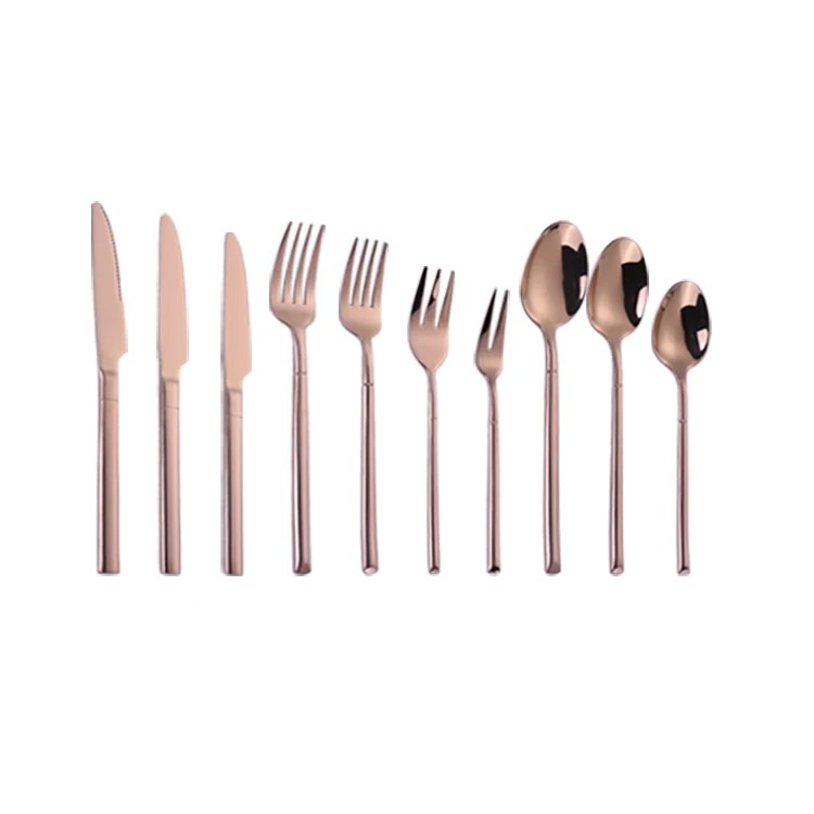 Reusable Wholesale Copper Cutlery Rose Gold Shiny Bronze Stainless Steel Flatware Sets