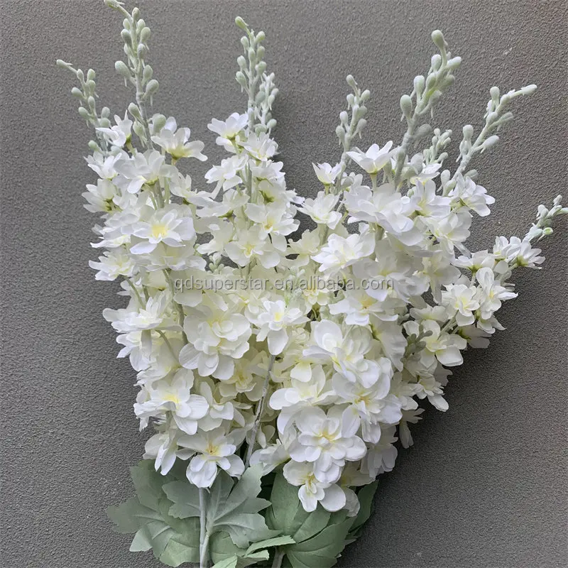A-199 High Quality Artificial Flowers Long Stem 2 forks White Big Delphinium for Home Wedding Decor