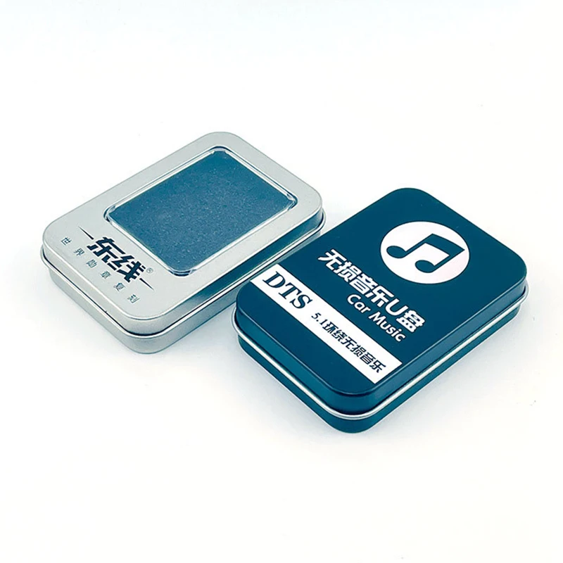 OEM USB-флеш-накопитель с принтом прямоугольная жестяная коробка многоразовая Автомобильная Музыкальная шкатулка окном из ПВХ