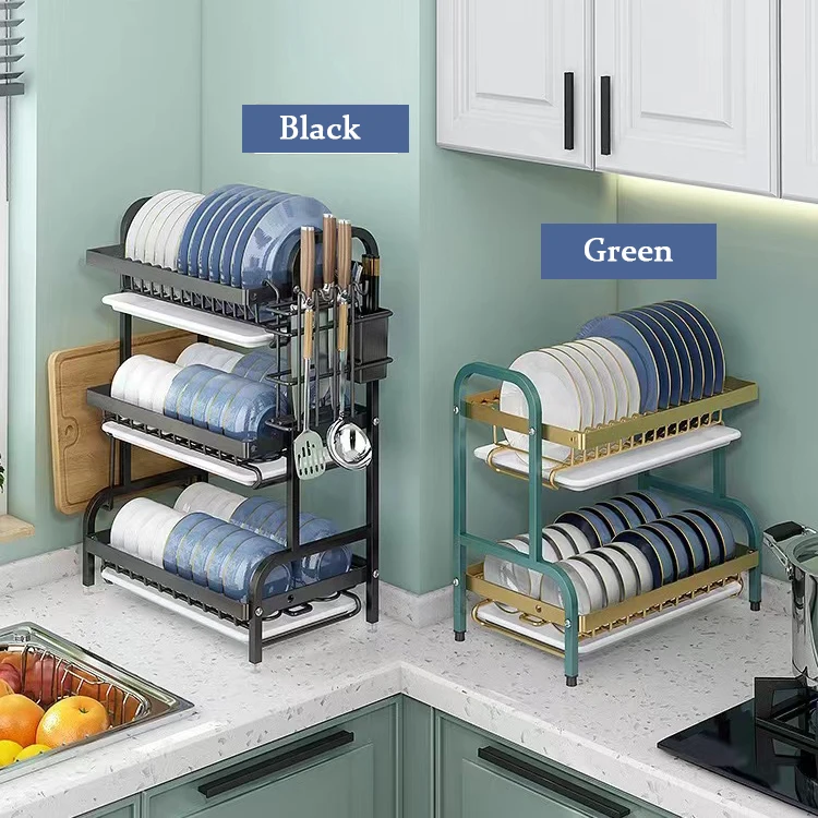 kitchen tableware storage rack 2 layer dish drain holder stainless steel organize shelf bowl plate drying rack