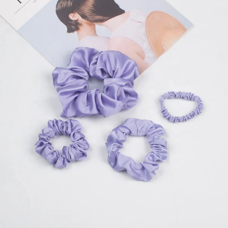 Wholesale Silk Scrunchies Hair Elastic Bands Ties Ponytail Holder Women Silk Hair Scrunchies Silk Customised