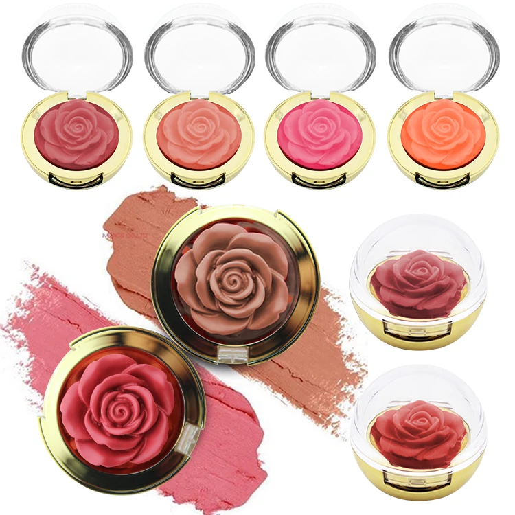 Wholesale Organic Vegan Check Contour Matte Waterproof Blusher Private Label single 3D Rose Blush