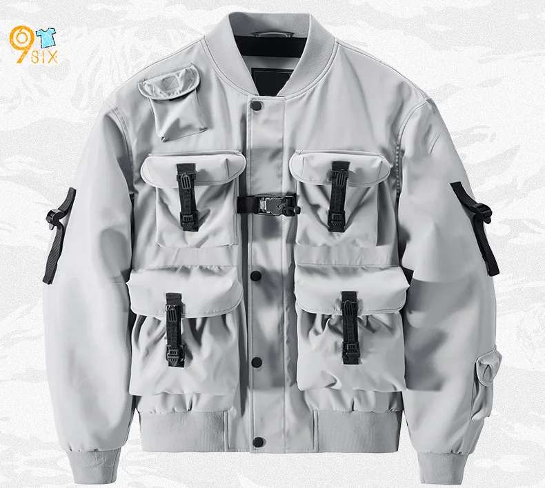 2022 Custom Design Wholesale Fashion Puffer Jacket Streetwear Windbreaker Cargo Black White Jacket Men