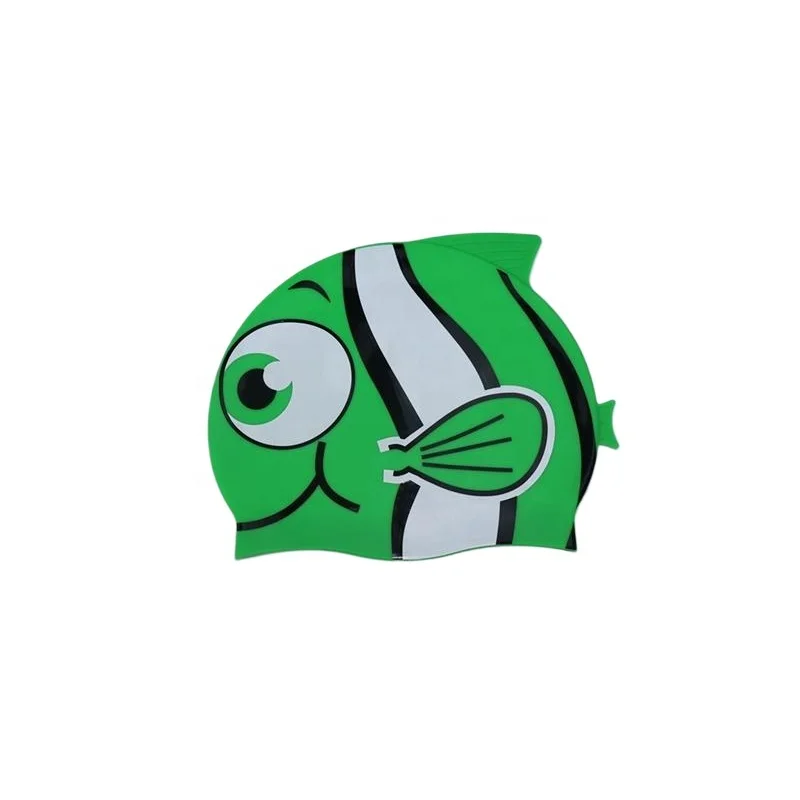 Factory Custom Design Logo Print Funny Cartoon Kids Silicone Shark Shape Swimming Cap