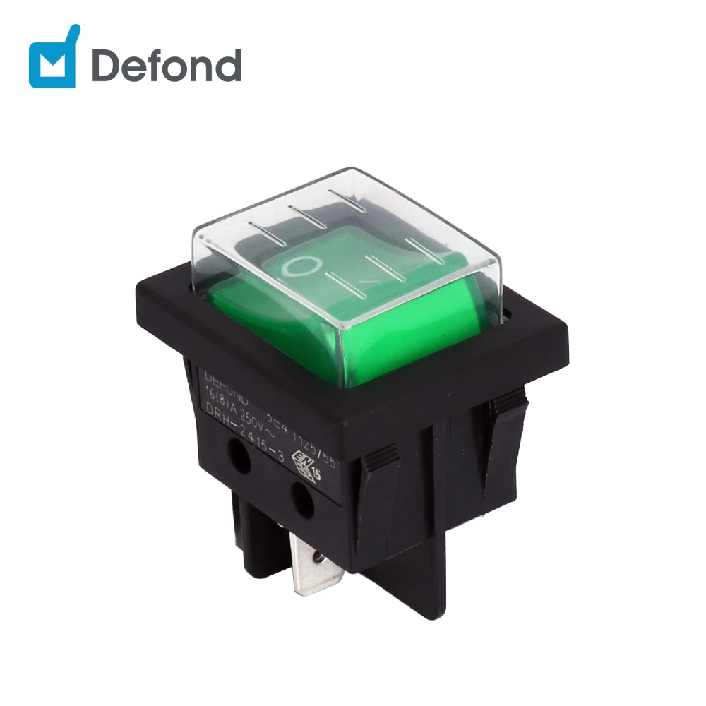 ON OFF Switch 4 PIN 2 Position 16A 250V Rocker Switch with Waterproof Cover Defond DRH-04X-DBK32-30R