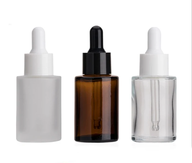 In stock low MOQ 30ml clear face oil  round gold dropper glass bottle