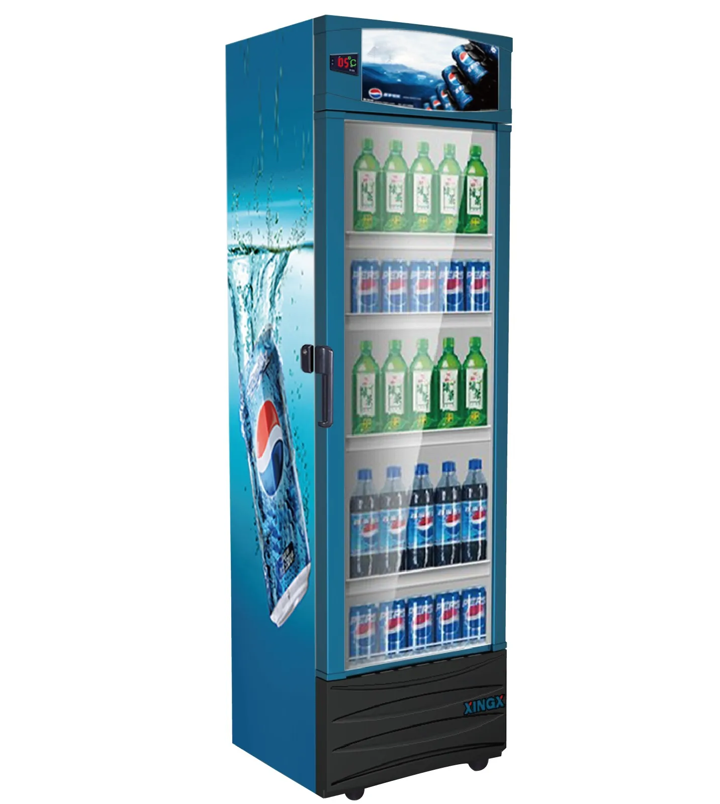 XLS-255FG вертикальный стеклянный дверной кулер для напитков коммерческий дисплей холодильник статический вентилятор с подсветкой навес бедер внутренняя подкладка