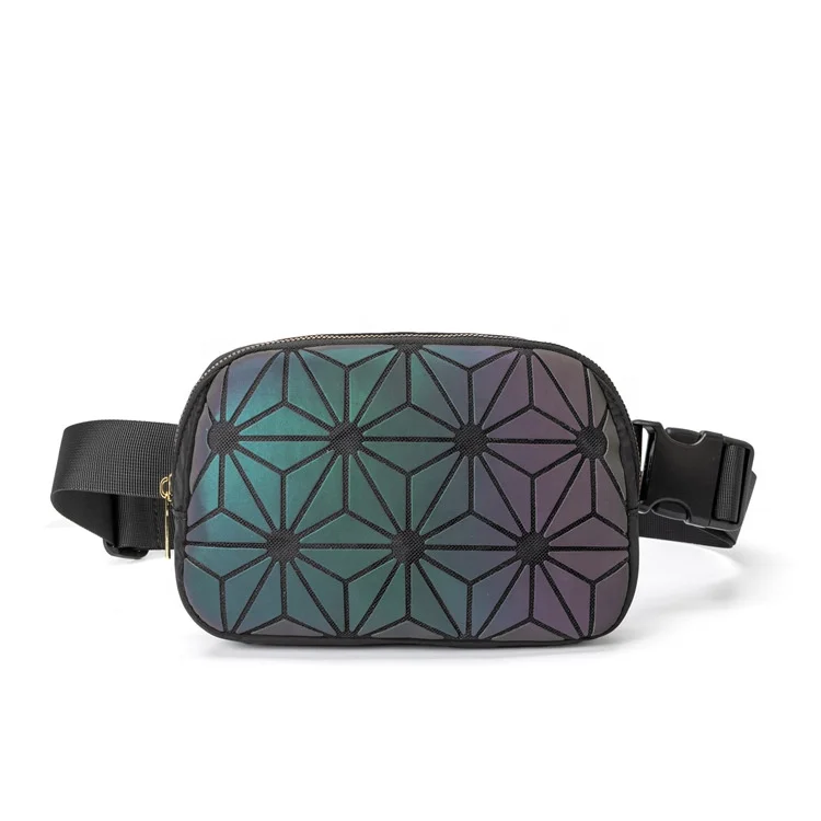 Sports Reflective Fanny Pack Chest Packs Hip Bag Geometric Luminous Holographic Waist Belt Bags
