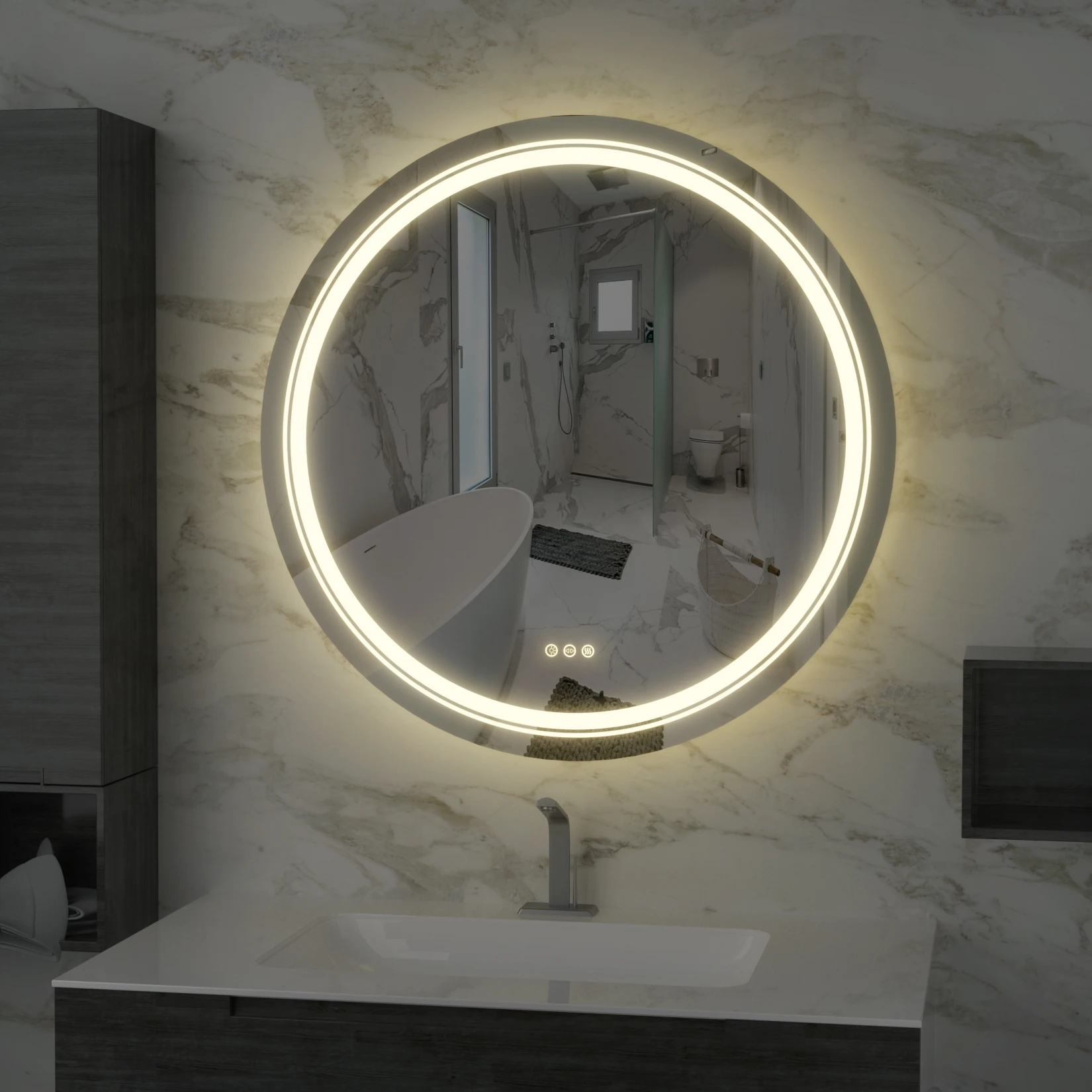 Modern Illuminated LED Bathroom Mirror with Lights Demister and Sensor Wall Mounted 80x80cm