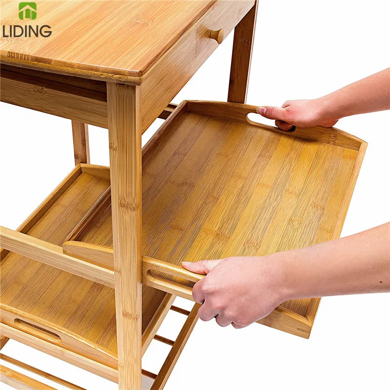 Hot Selling Wooden Bamboo Kitchen Storage Trolley Cart with Drawer