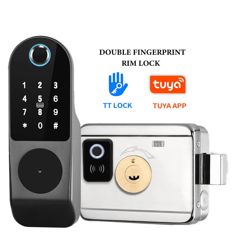 Tuya Ttlock App Double Sided Fingerprint Smart App Control Rim  Gate Door Lock