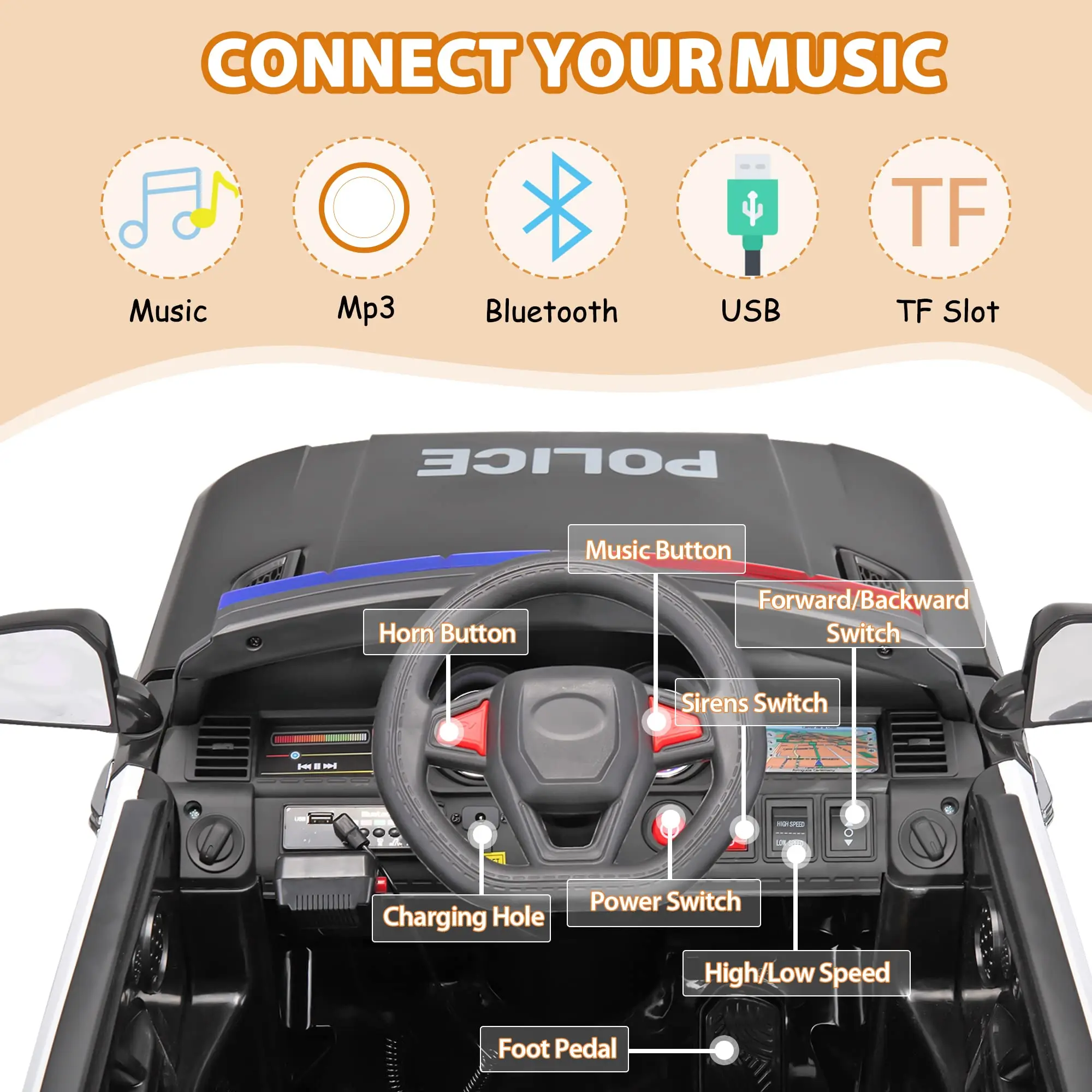 wholesale Classic rechargeable electric drive car big baby cheap police ride on car kids battery cars with four motors